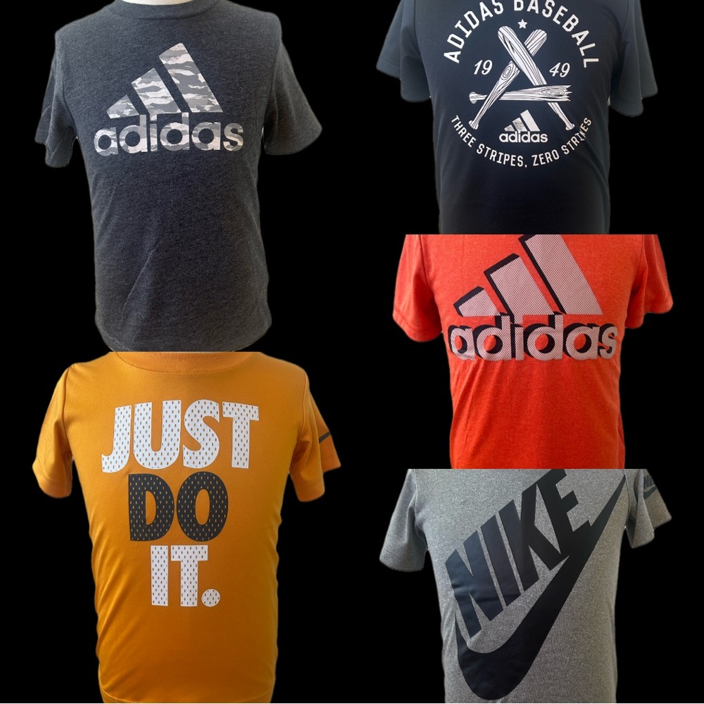Nike/adidas Kids Short-Sleeve Graphic Tee sports bundle- Gray, Orange, Yellow